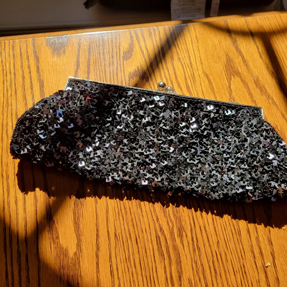 Nicole Lee Black Beaded Bag ~ Sparkly ~ Retro Vibe ~ Very Pretty!